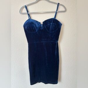 Lulus - Social Soiree Navy Blue Velvet Bustier Bodycon Mini Dress in Size M
